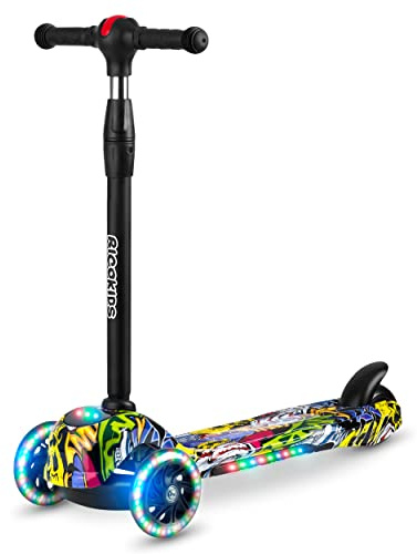 Ricokids LED-scooter, 3 hjul, barnskoter, höjdjusterbar stadsskoter, vikbar sparkcykel, trehjulig skoter LOCO lastkapacitet 25 kg, för barn från 3 år (svart)