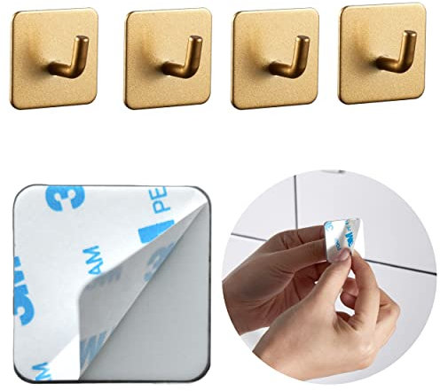 DEKAZIA® 4 ganci adesivi dorati porta asciugamani bagno adesivo accessori bagno ganci appendiabiti appendi accappatoio bagno appendi abiti per muro ganci appendiabiti da parete gancio adesivo cucina