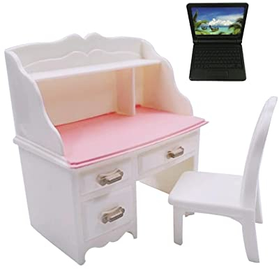 Colcolo 1:6 Dollhouse Desk Chair Set, Mini Furniture Decor Model Dollhouse Decoration Accessories, With Black Laptop