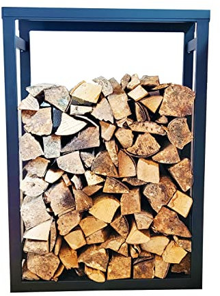 Tecnokit portalegna casa, legnaia per interno esterno in acciaio,ripiano e staffa di sicurezza da muro, per legna da ardere per stufa e caminetto cm 80x25x80