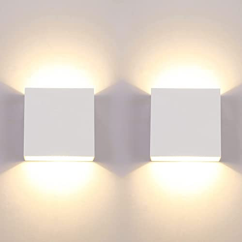 CHEVVY 2 lampade da parete a LED per interni, colore bianco, 7 W, lampada da parete moderna a LED, per esterni, in alluminio, luce bianca calda, 3000 K