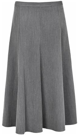 EBTISAM Ladies Pull On Midi Skirt Plain Flared Half Elasticated Below Knee Length Ladies Skirt Black Navy Grey UK Size 10-22 (UK, Numeric, 20, Regular, Regular, Grey)