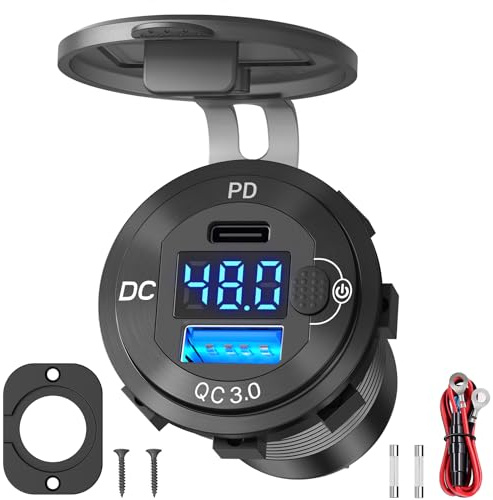 Högspänning USB-uttag 12 V 24 V 36 V 48 V 60 V aluminium billaddningsuttag PD 30 W USB C och QC 36 W vattentät cigarettändare strömadapter gör-det-själv-kit, knappbrytare för lastbilar