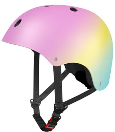 LANOVAGEAR Skaterhelm Fahrradhelm, Belüftung Sicherheit leicht Skateboarding Helm für Fahrrad Skateboard Scooter Kind Erwachsene (rosa+gelb+Zyan, M)