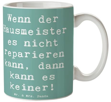 Mr. & Mrs. Panda Tasse Spruch Wenn der Hausmeister es nicht reparieren kann, dann kann es keiner! - Geschenk, Becher, Geschenke für Berufstätige,