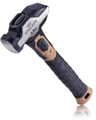 Spec Ops Tools Blacksmith Hammer, 2.5 lb Sledge Hammer with Bi-Material Shock Absorbing & Vibration Dampening Handle, 3% Donated to Veterans, Black/Tan