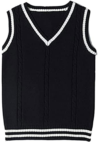 ZRYAZQ Pullover Damen Ärmellos Weste Strickweste Damen Gestreifte Pullunder Damen V Ausschnitt Strickpullover Damen Feinstrick Pullunder Gestrickter Retro College Stil Strickpullunder Winter