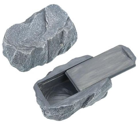 sourcing map Fake Rock Hidden Key Box, Hide a Spare Key Waterproof Key Hider, Key Storage Lock Box Stone for Outside Garden Decoration, Grey