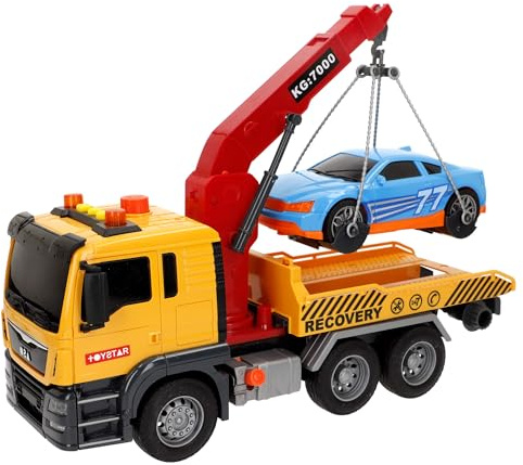 ColorBaby 39058 Speed & Go Camión grúa Juguete, con Luces y Sonidos, Brazo Extensible, Interactivo, Sistema de fricción, Escala 1:10, Coches para niños a Partir de 3 años