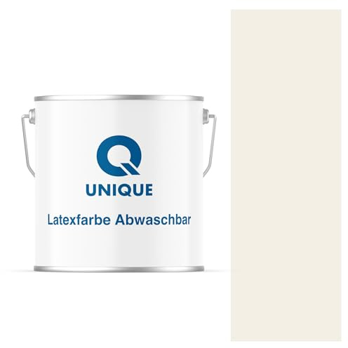 Q UNIQUE Latexfarbe ABWASCHBAR 5L (ca.35m2) Weiß-beige, Waschbare, hochdeckende, tiefmatte Latexfarbe auf Basis von Ethylen-Vinylacetat-Copolymer. VOC-frei, geeignet für Wände/Decken in Innenräu