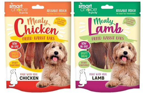 Chicken + Lamb Flavour Pack of Meat Filled Rabbit Ears Pet Dog Puppy Treat Reward Low Fat Easily Digestible