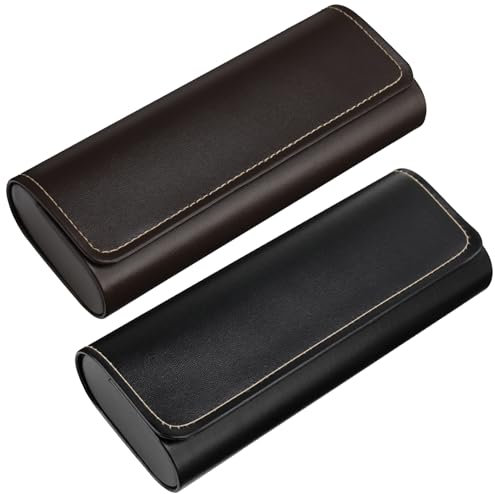 Halinuia 2 Stück Brillenetui Hardcase, PU Leder Brillen Etui Hart Herren und Damen, Glasses Case Brillen-Aufbewahrungsbox für Lesebrille Sportbrille, Schwarz und Dunkelbraun