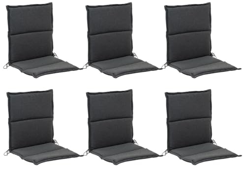 Home4You 6er Set Niederlehner-Stuhlauflagen in Anthrazit – Gartenstuhlauflage 98 x 46 x 3 cm – 100% Polyester – Mit verstellbarem Gurtband & seitlichen Bindekordeln – Gefertigt in Deutschland
