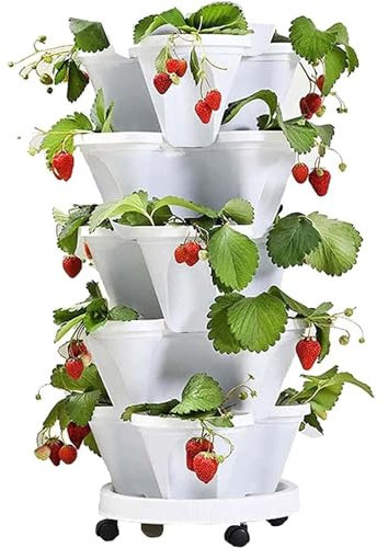 Tour de jardin verticale empilable pour fraises et herbes - Tour de fleurs multicouche avec quatre pétales - Pot de fleurs en plastique avec plateau