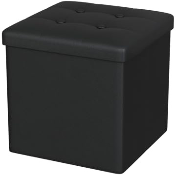 Oak & Tea PU Sitzhocker mit Stauraum, Hocker mit Stauraum, Sitzwürfel Klappbar, Aufbewahrungsbox Hocker, Kleine Sitzbank, Ottomane Sofa Fußhocker, für Wohnzimmer, Schlafzimmer, 30x30x30cm, Schwarz