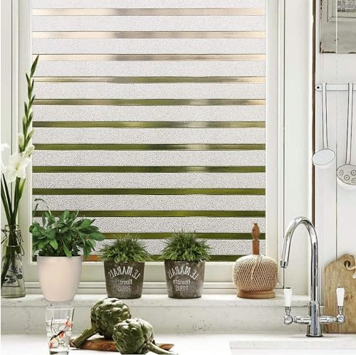 Homewell Fensterfolie Blickdicht mit Streifen - 120 cm extra breit - Sichtschutzfolie Fenster statisch haftend - Dekorfolie Milchglas Optik für große Balkontüren und Fenster 120x300 cm