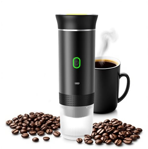 LUPATDY Bärbar espressomaskin, campingespressomaskin, 3-i-1 resekaffebryggare, 15 bar med typ C, självvärmande kaffemaskin To go, för kontor, resor, camping, hus (svart)