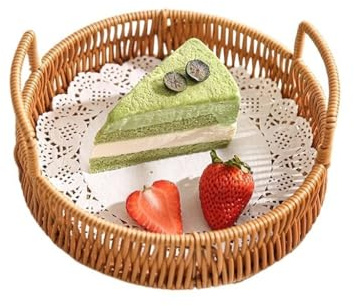 AFGFGHES Fruttiere Vassoio for Snack Vassoio for Cesto di Frutta Cesto di bambù Vassoio for Frutta secca in Rattan Cestino di Frutta E Verdura(20 * 8.5)