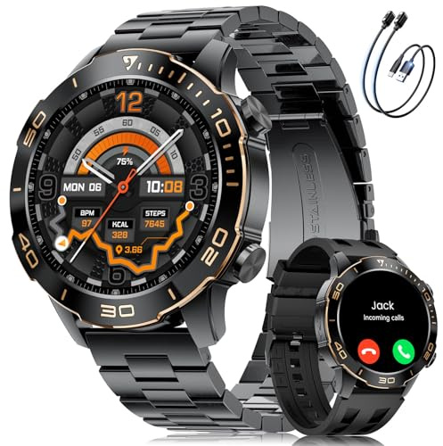 DREMAC Smartwatch Herren Luxus 40mm,Robustes Aluminium,AMOLED-Display,800mAh Akku Sportuhr,IP68 Wasserdicht Fitnessuhr mit Herzfrequenz/SpO2/Schlafmonitor,Schrittzähler,für Android iOS,Schwarz