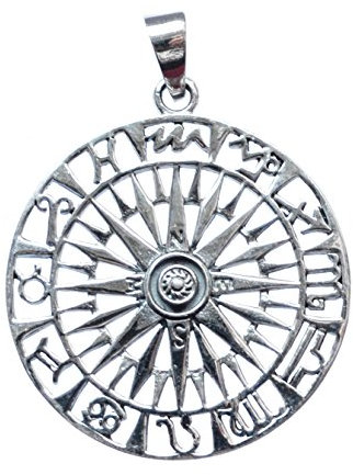 Spirit of Avalon Sonnen Anhänger Sonnenrad mit Sternzeichen 925 Sterling Silber - Yoga Esoterik Spiritualität Energie Astrologie