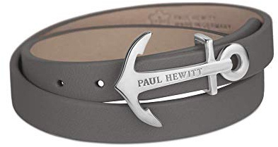 PAUL HEWITT Wickelarmband North Bound aus Leder in Grau und Anker aus Edelstahl in Silber Armband-Länge 42,5 cm