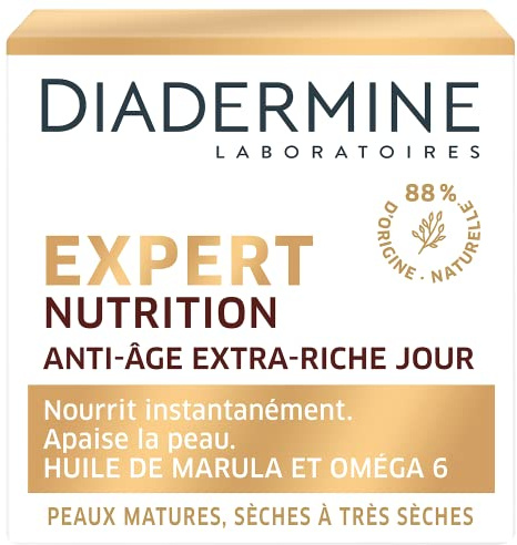 Diadermine Expert Nutrition – Anti-Aging-Tagescreme für das Gesicht – Reife, trockene bis sehr trockene Haut – pflegt und beruhigt die Haut – Formel mit Marula- und Omega 6-Öl – 50 ml