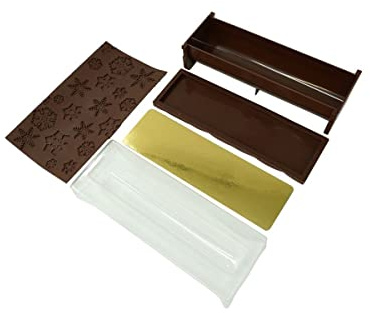Zenker 684286 Moule à bûche à Relief Flocons de Neige, Moule à bûche de Noël, Kit de réalisation de bûche de Noël, Plastique, Silicone, 30x8x6,5cm, Marron