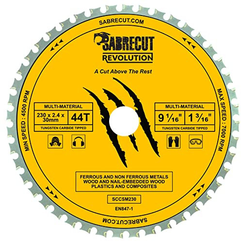 1 x SabreCut SCCSM230_44 230mm 44T x 30mm 25,4mm 20mm 16mm Bohrung Multi-Material Metall Holz Kunststoff Kreissägeblatt kompatibel mit Bosch Dewalt Makita Milwaukee und vielen anderen