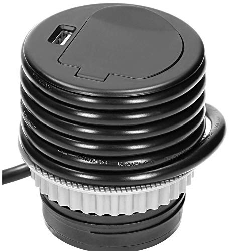 Orno AE-1373(GS) Versenkbare Einbau Steckdosenleiste 1 Fach + 1x USB, 3680W, 1,8m Kabellänge (schwarz)