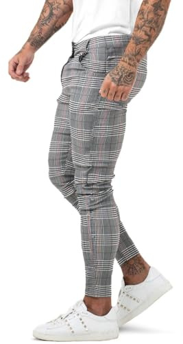 GINGTTO Chino Homme Skinny Pantalon Carreaux Slim fit pour Homme Extensible Coupe Tapered Stretch Gris 30W/30L