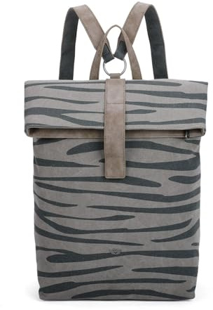 Fritzi Izzy03 Canvas Leo Rucksack Baumwollmix Damen City vegan verstellbare Träger Leoprint 40 x 30,5 x 18 cm – Rosa, Grün