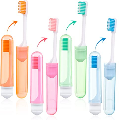Xinzistar 4-Piece Portable Soft Toothbrush Set - Folding Travel Toothbrush for Adults & Children