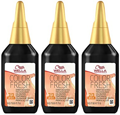 3 x Wella Color Fresh Hair Toner 75ml - 7/3 Medium Blonde/Gold