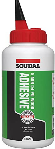Soudal Trade 5 Minute D4 Thixotropic Construction Wood Adhesive | Heavy Duty Gel, Waterproof, & Solvent free, Ideal for Bonding of Windows and Door Frames - 750g