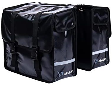Ekostar Doppelte Fahrradtasche – Gepäckträgertasche – Hinterradtasche - Doppeltasche -Satteltasche – Wasserdicht – Schwarz - 46 Liter - Reflektoren – Einfache Montage – E-Bike