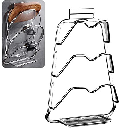 Ygapuzi Wall Door Mounted Pot Lid Rack 3 Layer,Stainless Steel Pot Cover Rack with Drip Tray for Storage Kitchen Dish Cutting Boards Bakeware