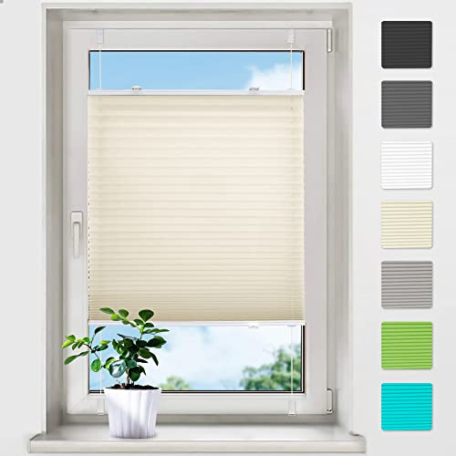bobodeco Plissee ohne Bohren Plissees Klemmfix - Beige 90 x 130 cm (BxH) - Easyfix Plisseerollo Jalousie Faltrollo Blickdicht - Sichtschutz - Sonnenschutz Fertifplissee - Rollos für Fenster und Tür