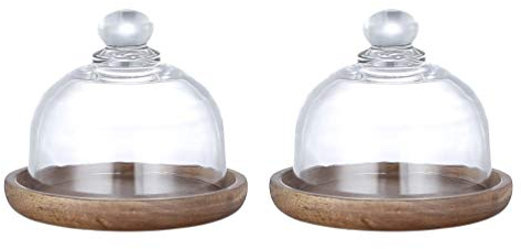 DOITOOL Mini 4 Inch Cake Plate with Dome Lid 2 Pieces Clear Glass Dessert Cover Mini Dome Cheese Bell with Serving Tray