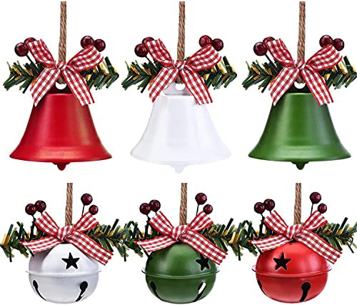 Youning 6 Stück Weihnachtsglocke Weihnachtsbaum Glöckchen Weihnachten Schellen Glocken Anhänger mit Bändern Weihnachtsbaumschmuck Weihnachtsanhänger für Weihnachtsbaum Geschenk Deko (6PCS)
