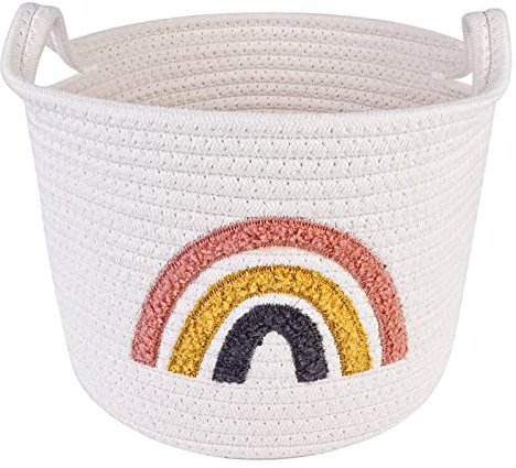 Vegena Klein Aufbewahrungskorb Baumwollseil - Gewebter Spielzeugkorb, Waschekorb Geflochten Kinder, Regenbogen Deko Korb für Handtücher, Decken, Spielzeug, Kleidung, Geschenke, 9,8 x 7,9 Zoll (L x H)