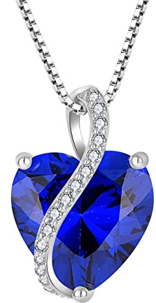 YL Damen Herz Halskette 925 Sterling Silber Anhänger 12 Geburtsstein Zirkonia Kette Schmuck Geschenke für Mutter ihre Frau Freundin