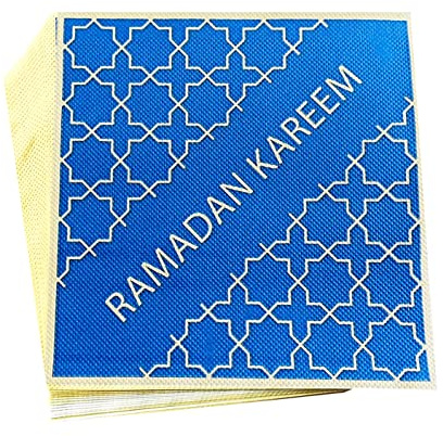 Aisszhao Eid Mubarak Serviettes Napkins, 20Pcs Gold Blue for Ramadan Party, 2 Ply Soft with Star Moon Decoration, Dinner Napkin Crescent Home Mubarak-Blue, 137x274, azeid23, Blue Napkin