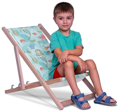 DreamRoots Sdraio Pieghevole Bambini 130kg - Sedia Pieghevole - Sdraio Legno Di Faggio - Sediolina Mare Bambini 100% poliestere 220 g/m2