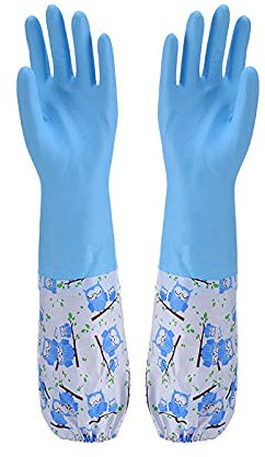 Haushaltshandschuhe Latexfreie Reinigungshandschuhe mit weichem Faserfutter Extra lange Stulpe 47 cm 1 Paar (Color : Blue, Size : Length 47cm)