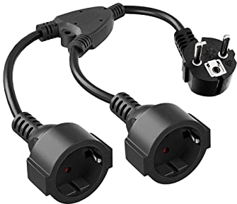 Kurzes Kabel mit 2 Steckdosen - Verlängerungskabel Kurz Außen Schutzkontakt mit 2 AC Steckerdosen, 1.5mm², bis 250V/16A, Doppelstecker für Steckdose 2fach, für Heim, Büro, Außensteckdosen