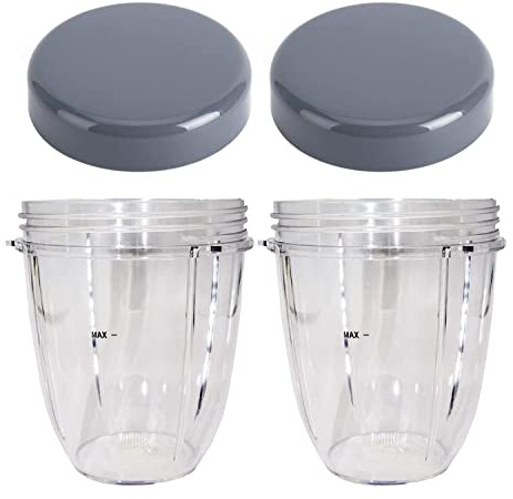 Tazas Exprimidor de 2 Vasos, Piezas de Repuesto Compatible con Nutribullet 600W/ 900W, Vaso de Repuesto para Licuadora 18 Onzas con Tapas(2 paquetes)