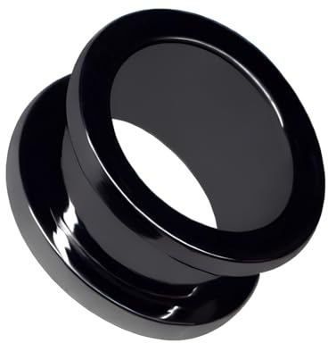 PIERCINGO® Flesh TUNNEL 4-25mm CHIRURGENSTAHL 316L EDELSTAHL Piercing Schmuck Ohr Plug Tube Stecker Schraub Gewinde Stahl Earplug (16mm, Schwarz)