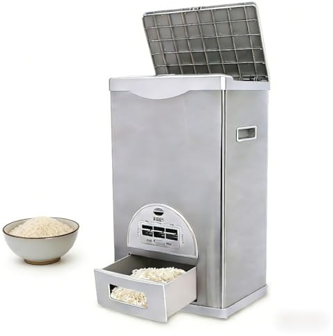 HAPPCUCOE Auto Rice Dispenser,Grain Dispenser Storage Box,Large Capacity Stainless Steel Rice Storage Container for Kitchen,Dining Room (Silver) (Silver)