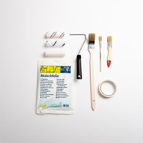 A.S. Création Renovierungs-Set 9-teilig - Set zum Renovieren & Streichen - Set mit Abdeckfolie, Farbroller, Holzpinsel und Kreppband