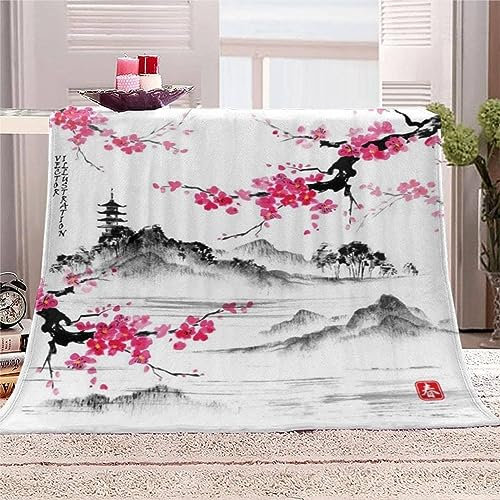 Kuscheldecke 80 x 150 cm 3D Japan Flanell Fleecedecke, Weich Warm Flauschig Decke Kirschblüten Wohndecke Decken für Sofadecke Couchdecke kuscheldecken für Kinder Erwachsene, Blanket